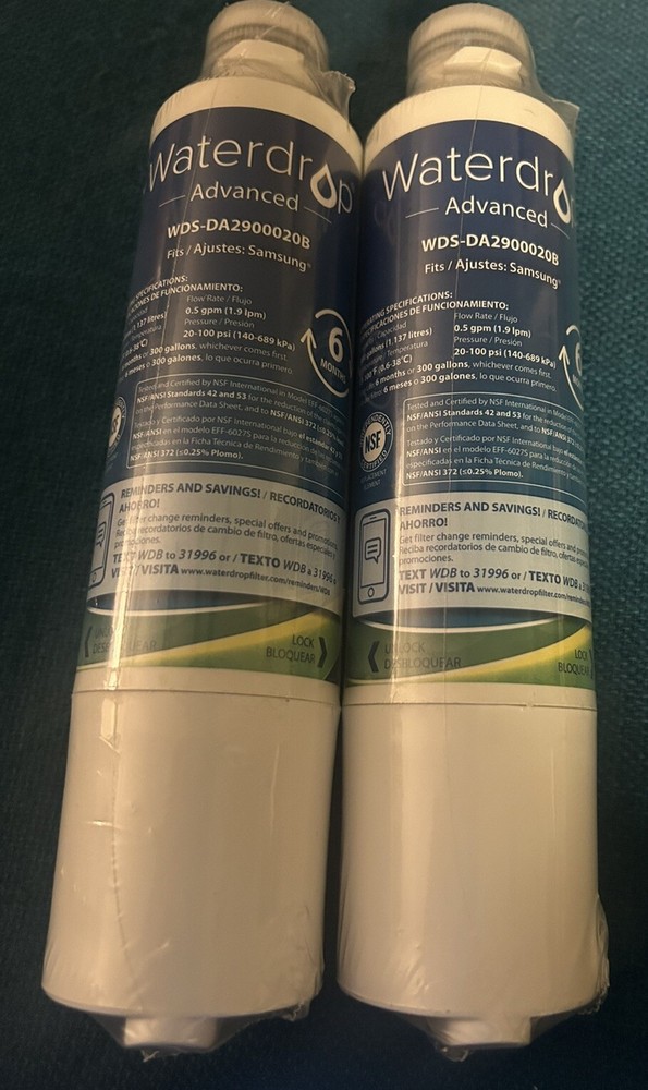 Waterdrop Advanced WDS-DA2900020B Refrigerator Water Filters 2-Pack for Pure Clean Water