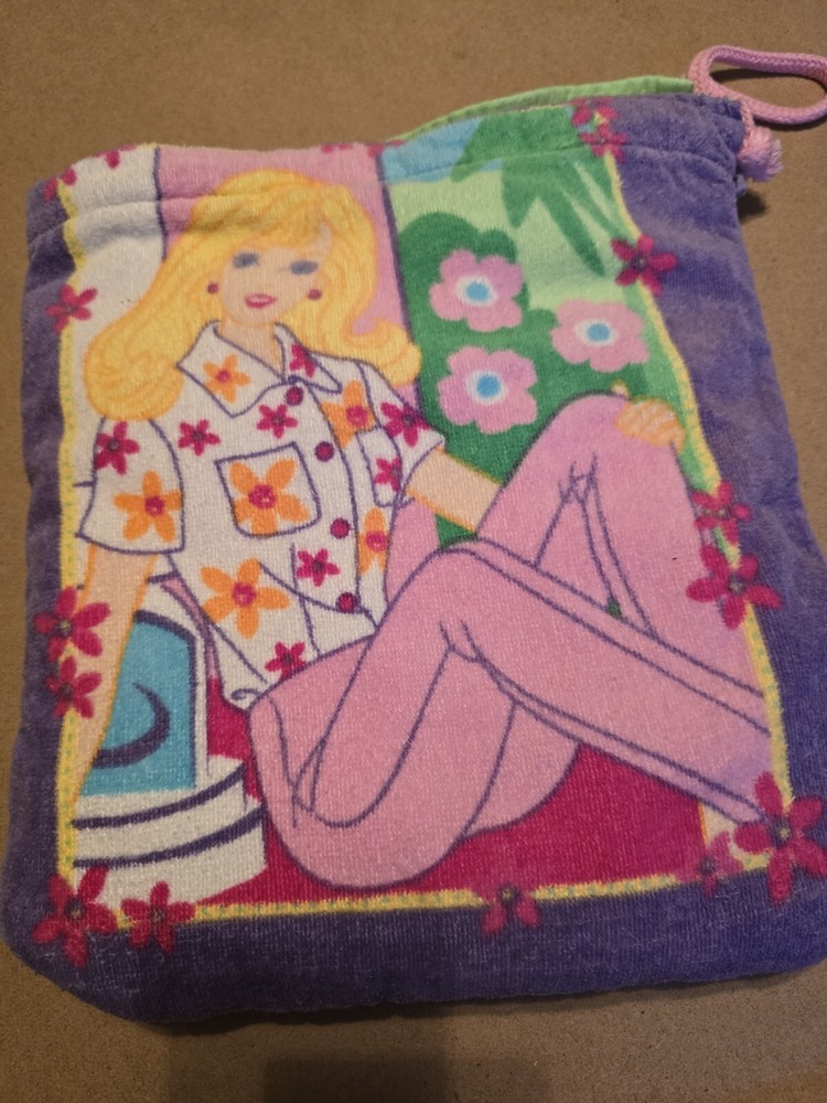 Mattel Barbie 1990 Beach Towel House 57”x 31” Vintage Folds Into Attached Bag