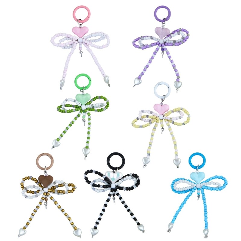 Beaded Bowknot Key Holder Fashion Bag Accessory Alloy Keyring Pendant