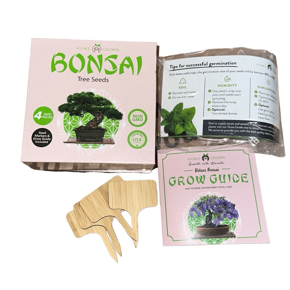 HOME GROWN Bonsai Tree Kit, Premium Bonsai Tree Starter Kit - 4 Variety of Seeds