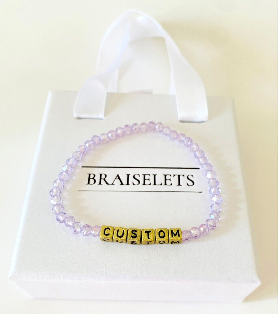 Personalized Lilac Bead Bracelet with Gold Letters for Women Dainty Jewelry-image