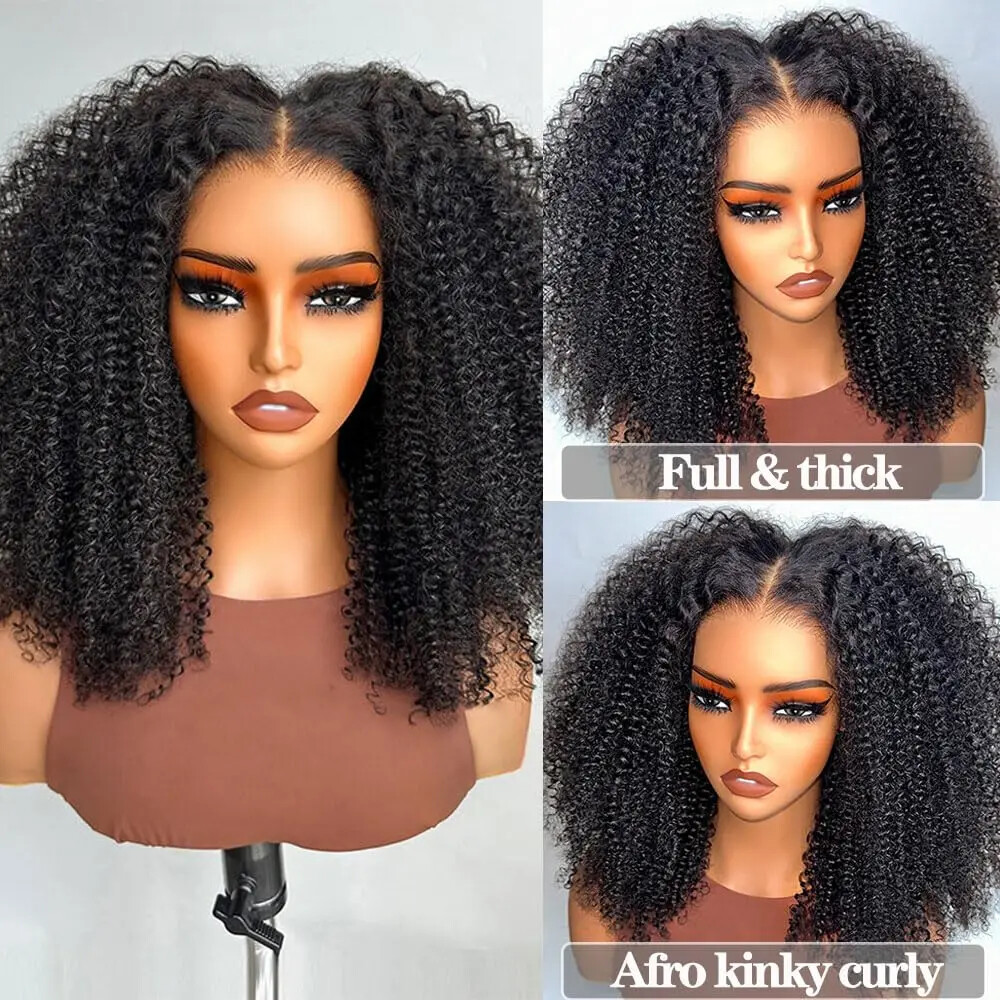 Kinky Curly Bob 13x4 Transparent Lace Front Glueless Pre Plucked Human Hair Wig