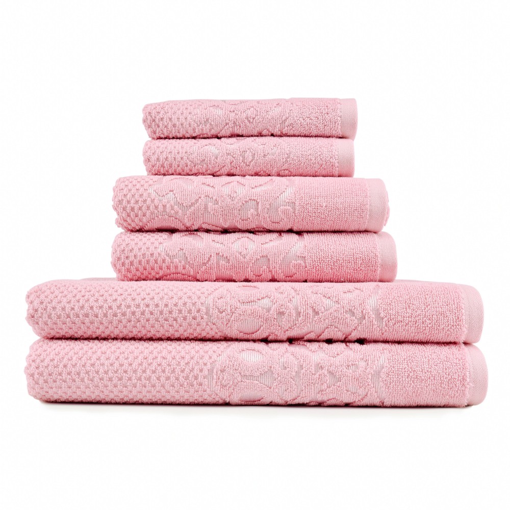 EastN Blue Galata 6-Piece Turkish Cotton Bath Towel Set in Rose