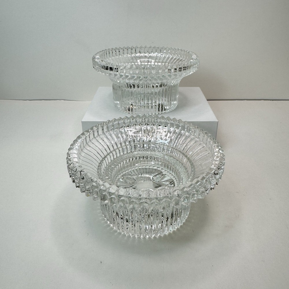 2 Vtg Indiana Glass Reversible Candle Holders Pleated/Ribbed Tapers & Tea Lights