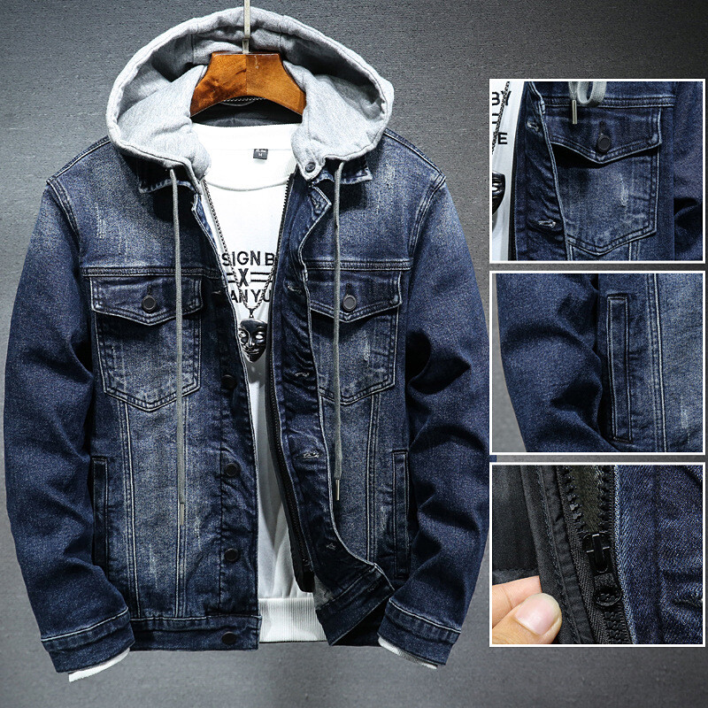 New Men Winter Jean Jackets Hooded Thicker Wool Fleece Lined Warm Denim Coat