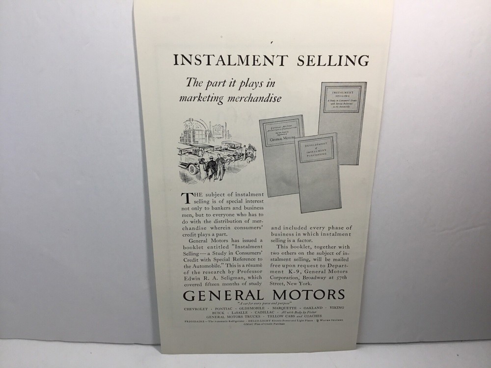 1929 General Motors Instalment Selling, Vintage Print Ad.-image