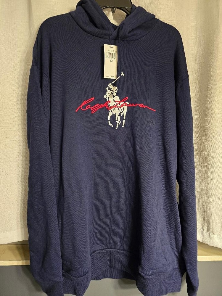 NWT POLO RALPH LAUREN Big Pony Logo Fleece Hoodie Men's Size XLT Navy