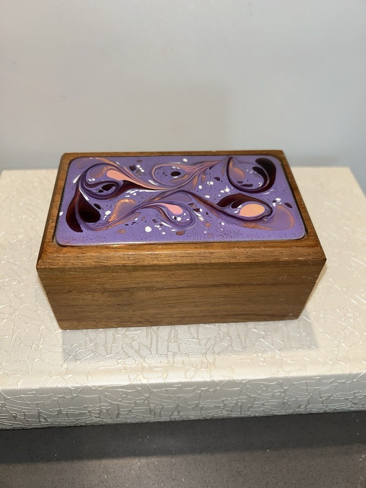Vintage Hand-Painted Wooden Jewelry Box with Enameled Lid