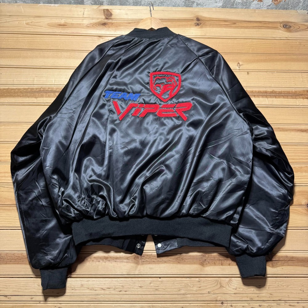 Vintage 90s Team Dodge Viper RT10 Embroidered Satin Bomber Jacket USA Made Large