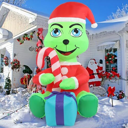 Christmas 4ft Green Ugly Monster Inflatables Outdoor Decorations with LED