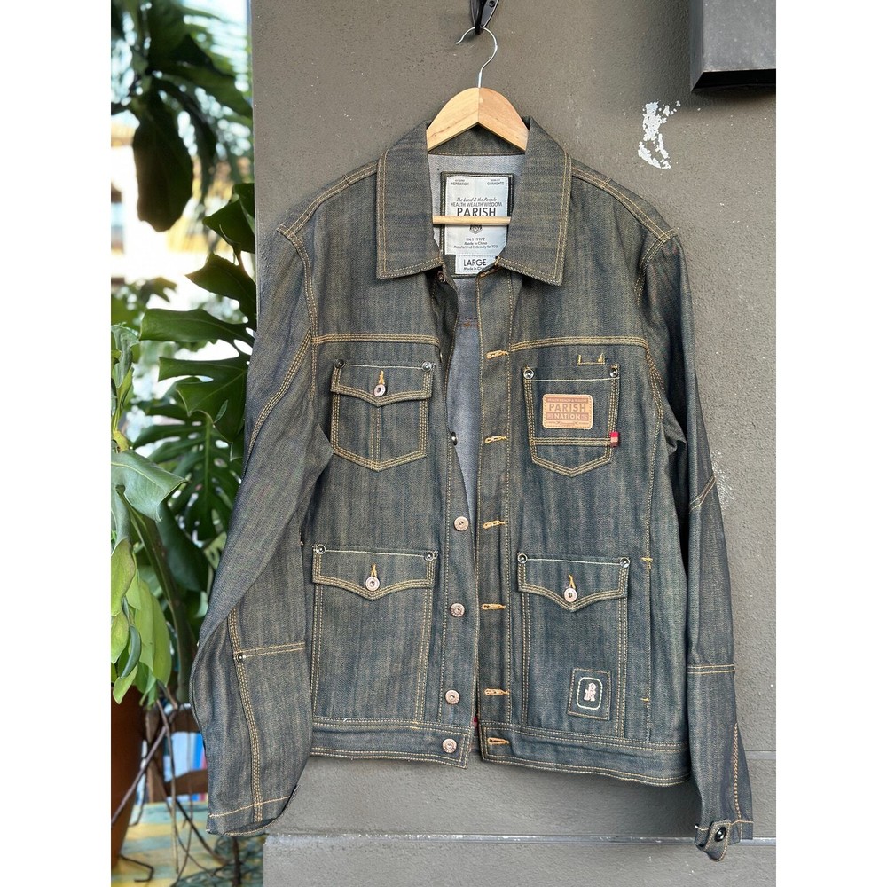 Vintage Y2K Parish Nation Men's Large Cotton Utility Hip-Hop Blue Denim Jacket