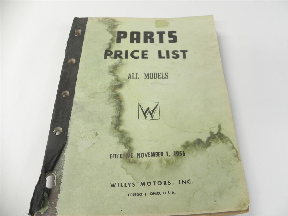 Explore Willy's 1956 Factory Dealer OEM Parts Price List for All Models