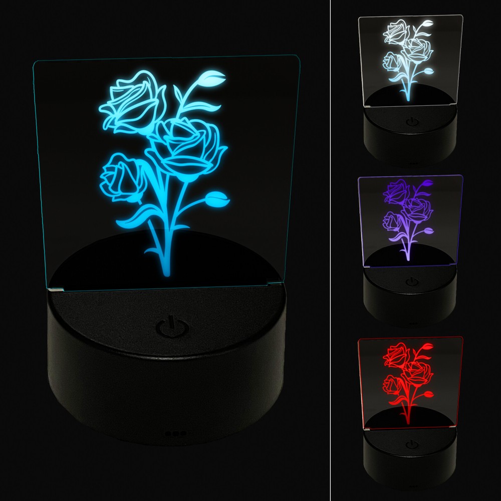 Bundle of Wild Roses 3D Illusion LED Night Light Sign Lamp