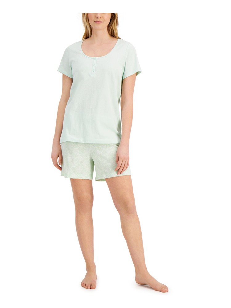 CHARTER CLUB Womens Green Short Sleeve T-Shirt Top and Shorts Pajamas L
