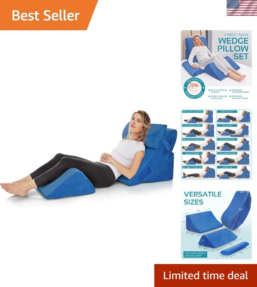4-Piece Orthopedic Bed Wedge Pillow Set for Comfortable Sleeping with Memory Foam Support