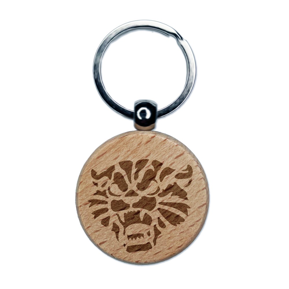 Angry Hissing Cat Engraved Wooden Keychain Charm