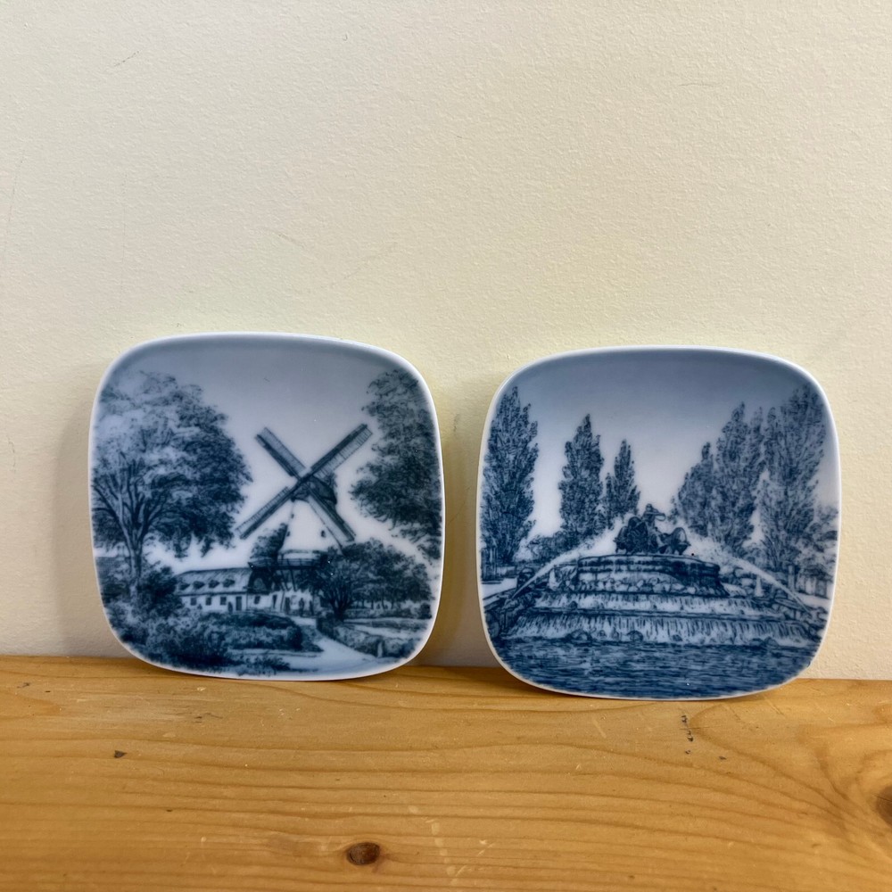 Kjeld Bonfils Denmark Mini Wall Plates Vintage B&G Bing & Grondahl Set of 2 Windmill Design