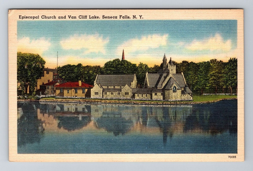 Seneca Falls NY-New York, Episcopal Church Van Cliff Lake c1947 Vintage Postcard