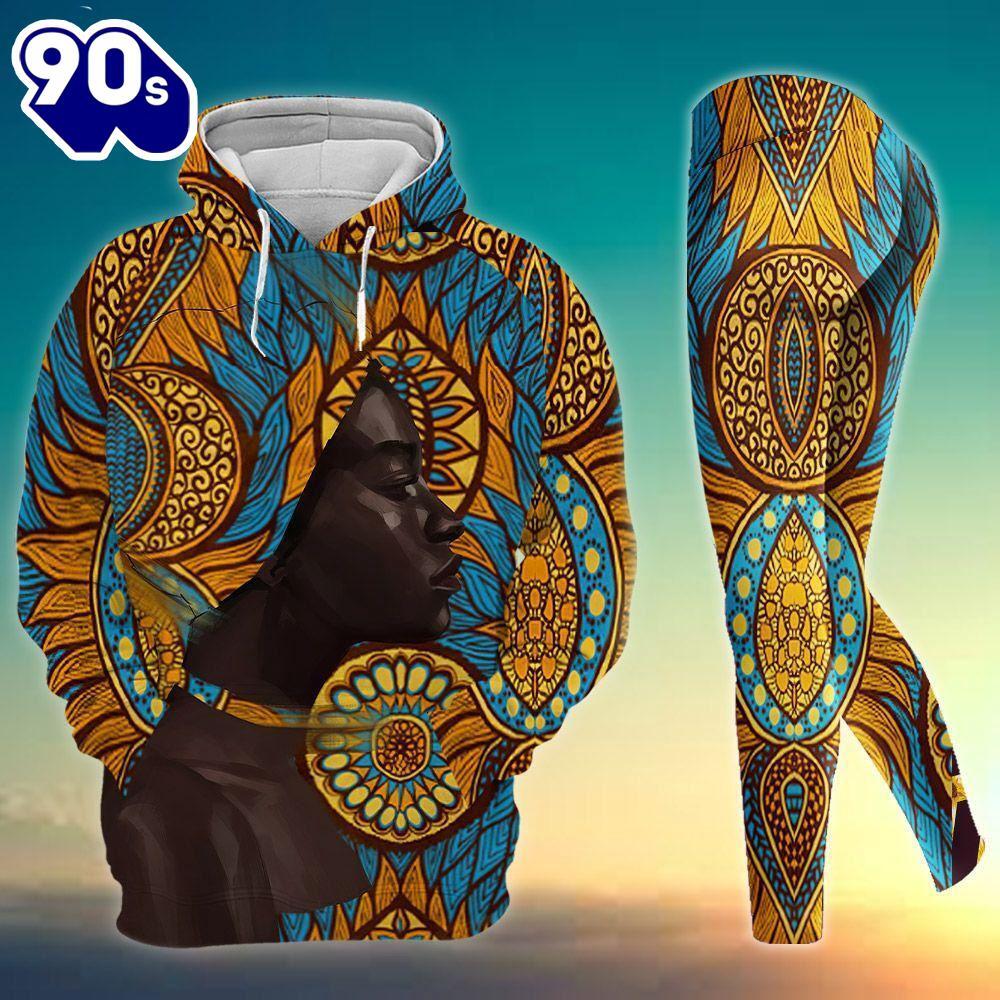 Black Girl African All Over Print Leggings Hoodie Set Outfit For Women -