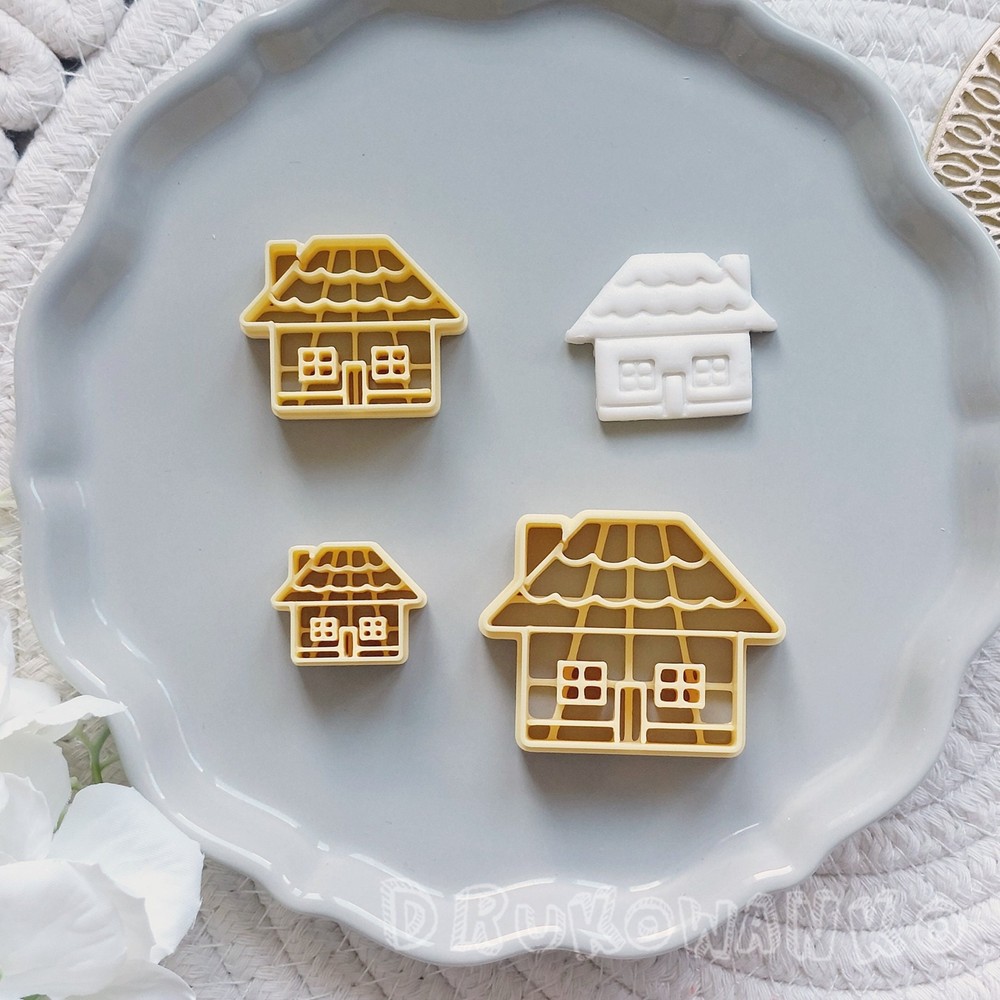 House Home Roof Family Small Hut 3 Polymer Clay Cutter For Earring Jewelry