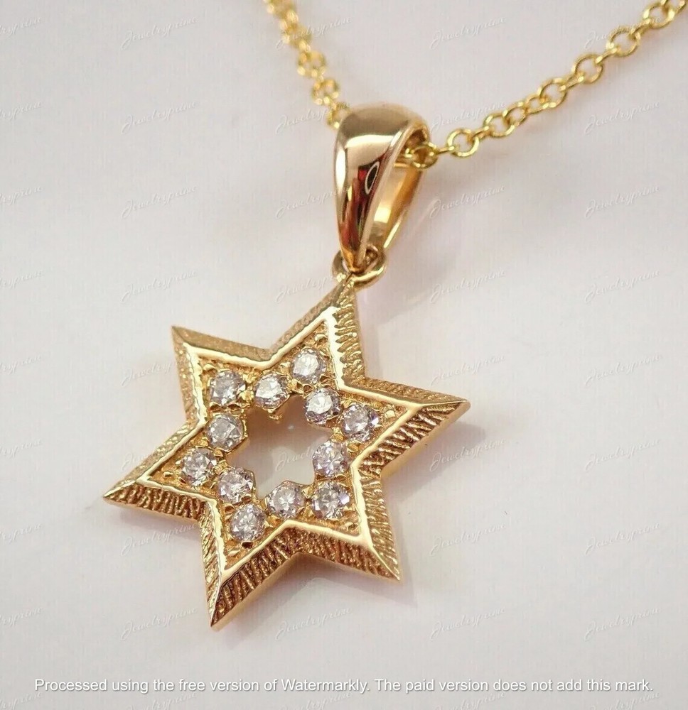 2 Ct Round Cut Lab Created Diamond Star of David Pendant 14K Yellow Gold Plated