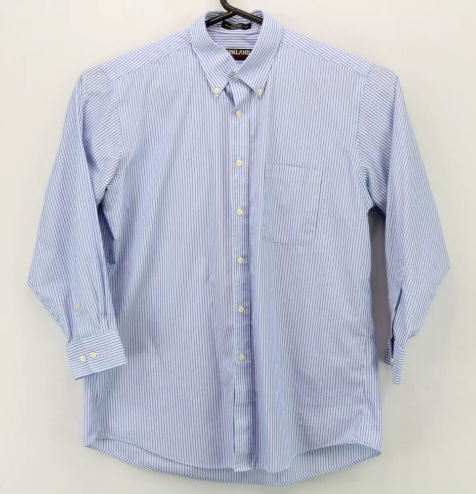 Kirkland Signature Mens Button Down LS Shirt Size 16.5 32 Multicolor Striped