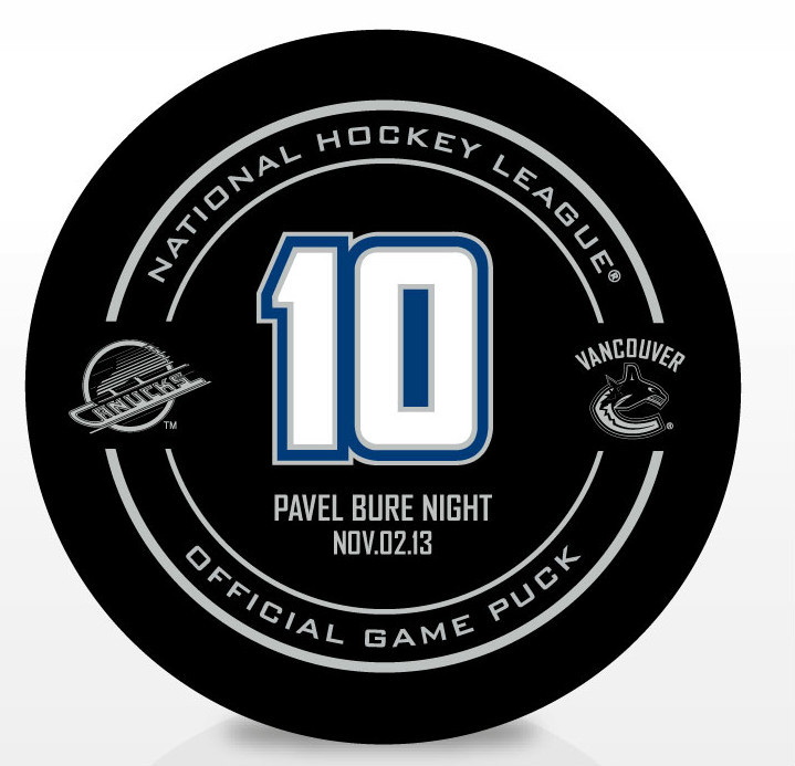 PAVEL BURE VANCOUVER CANUCKS RETIREMENT NIGHT OFFICIAL GAME PUCK 11/02/13 #10 B
