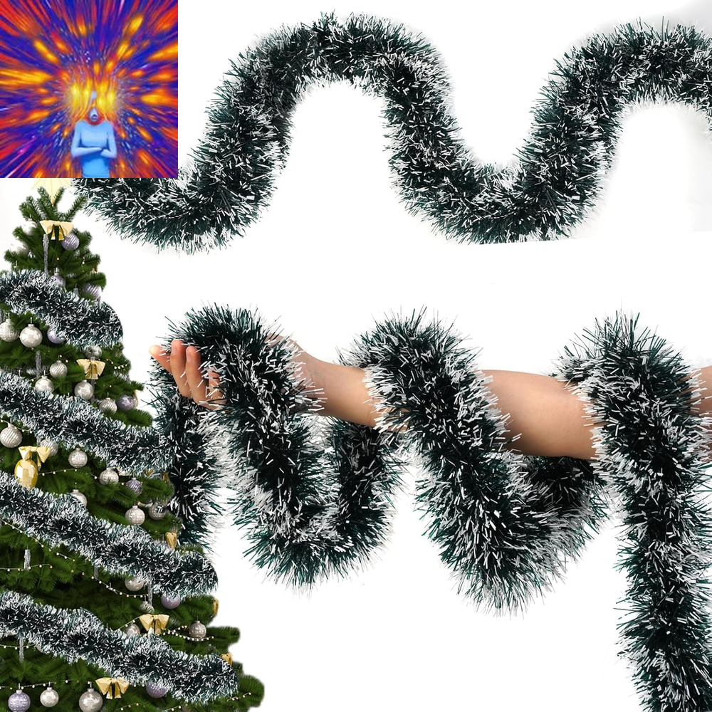 50FT Christmas Tinsel Garland,Colorful/Silvery Shiny Metallic Foil Decorations f