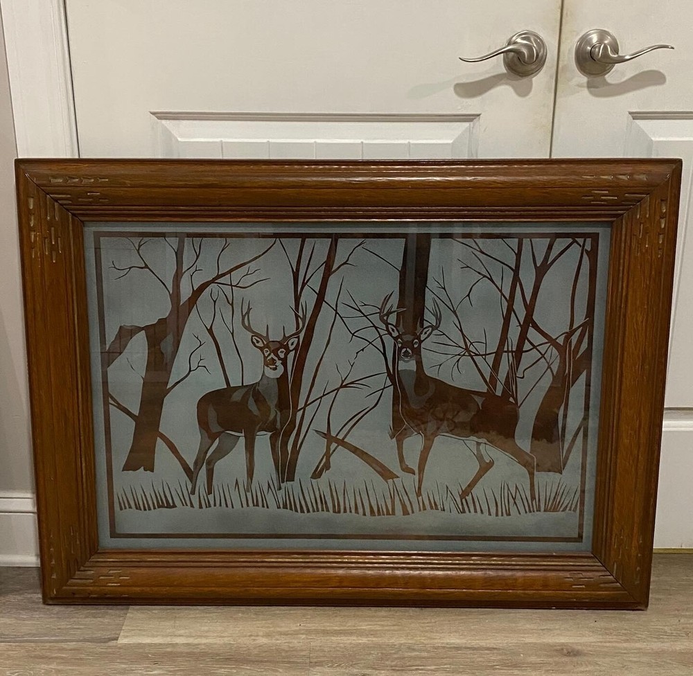 Vintage ART FRAME / Comes with beautiful etched glass of deer