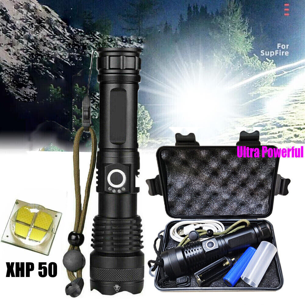 12000000Lumens Brightest LED Flashlight Rechargeable Tactical Police Work Light