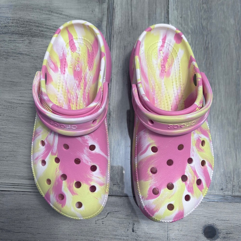 Crocs Classic Platform Clog in Marbled Pink Yellow White Multi - Women's Size 8