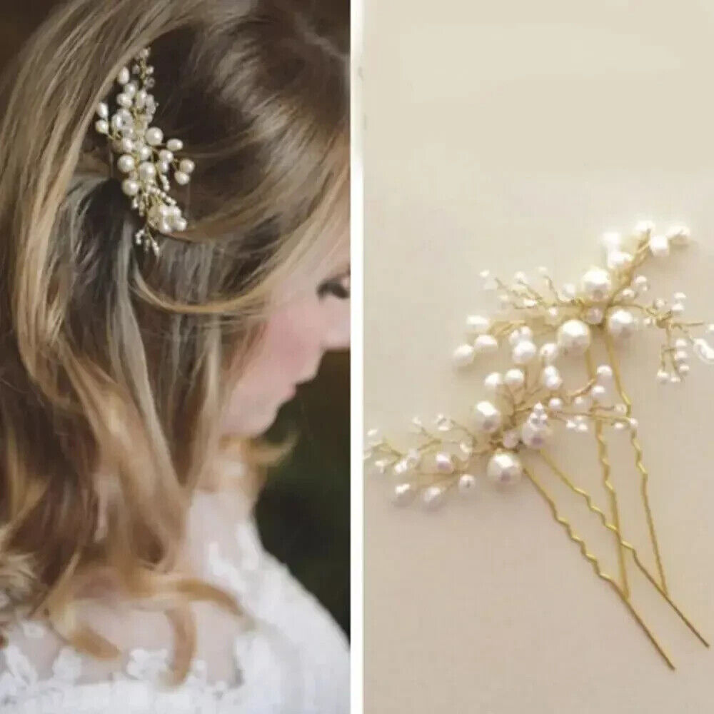 Wedding Bridal Hair Comb Clip Crystal Rhinestone Flower Faux Pearl Hairpin 2Pcs