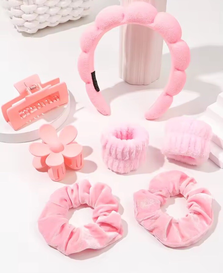 Relaxing Spa Headband Set with Wristband & Hair Clips