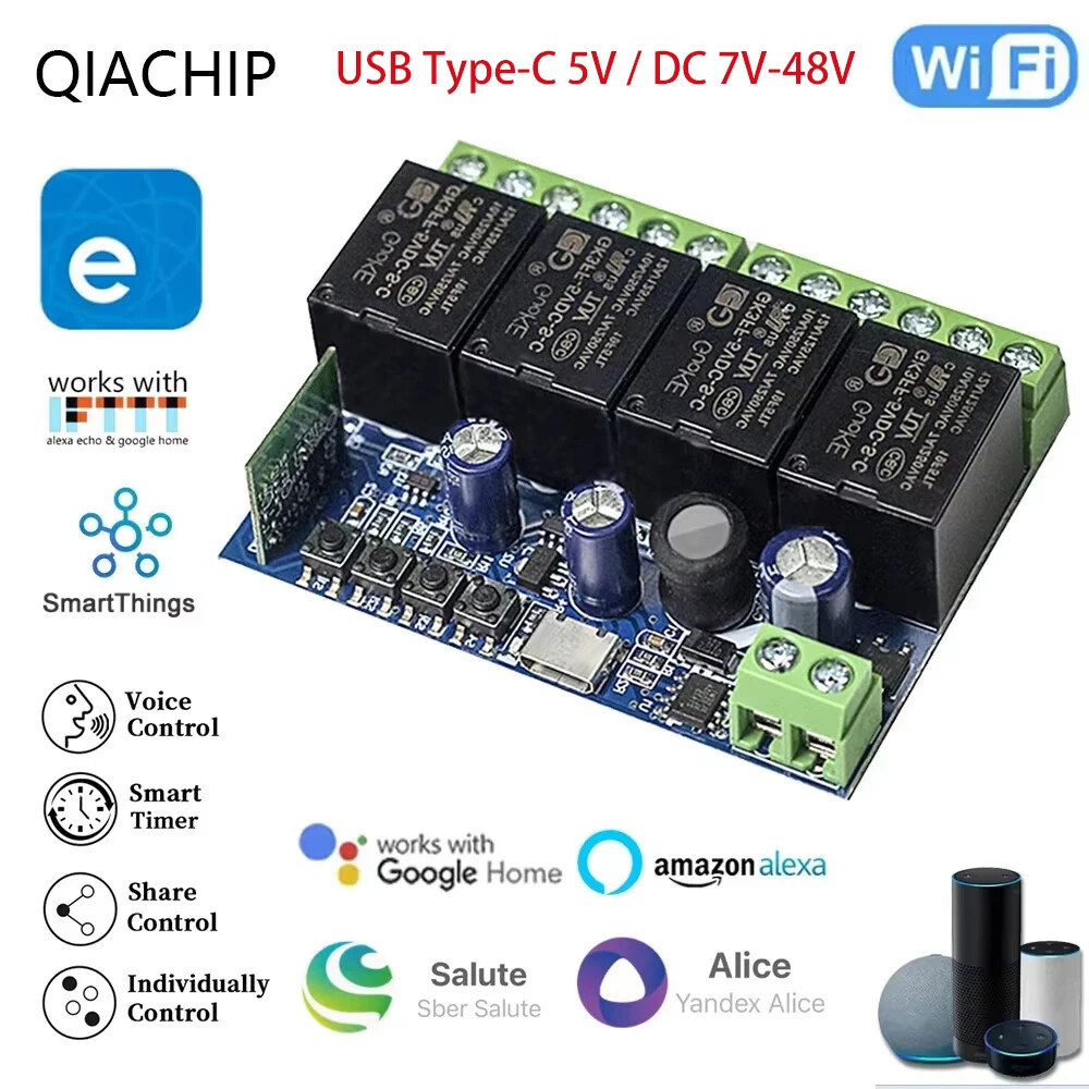 4CH Smart WiFi Relay Module DC 5V-48V Wireless Timer Switch