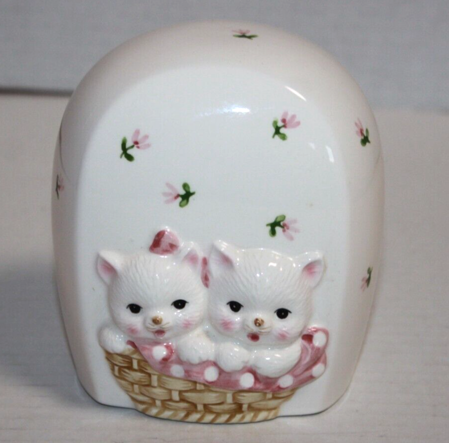 Vintage Takahashi Cats In Basket Ceramic Coin Bank