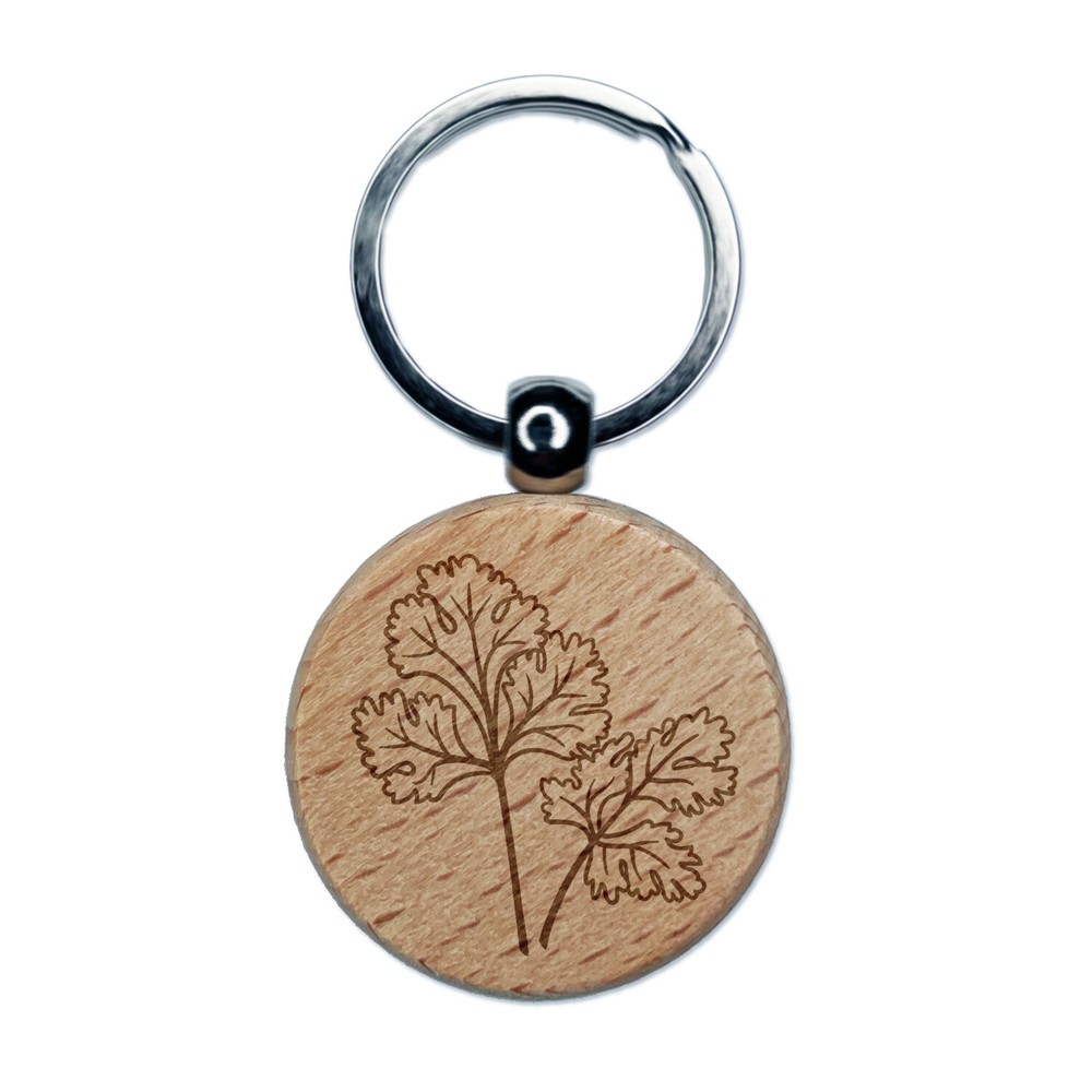 Cilantro Herb Plant Engraved Wood Round Keychain Tag Charm