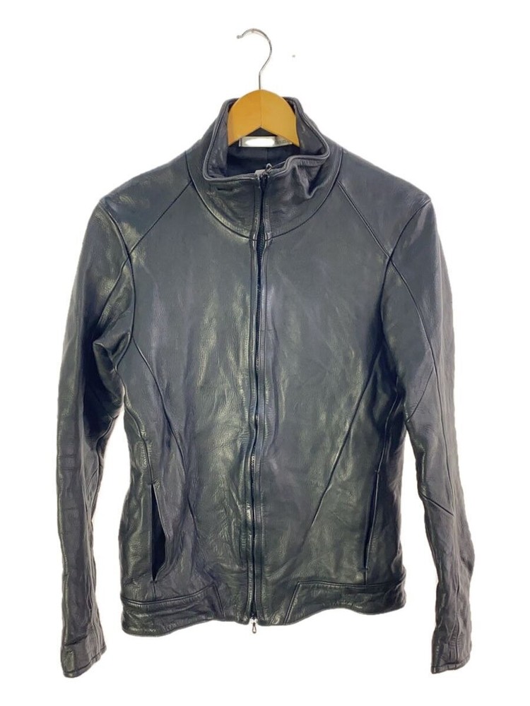 Civilized Cowhide Leather Blouson Jacket in Black Plain Style 1266