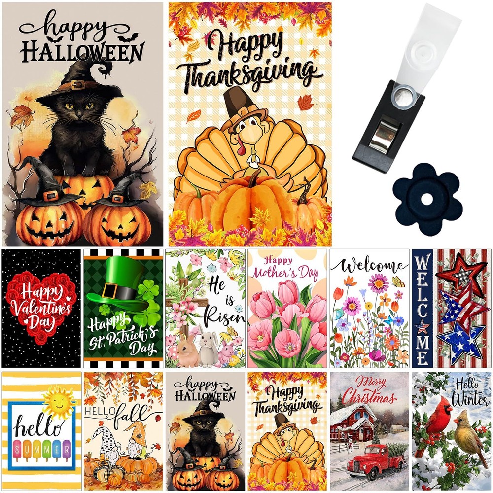 Seasonal Garden Flag Set of 12 Double Sided 12x18 Inch, Small Yard Flags for ...