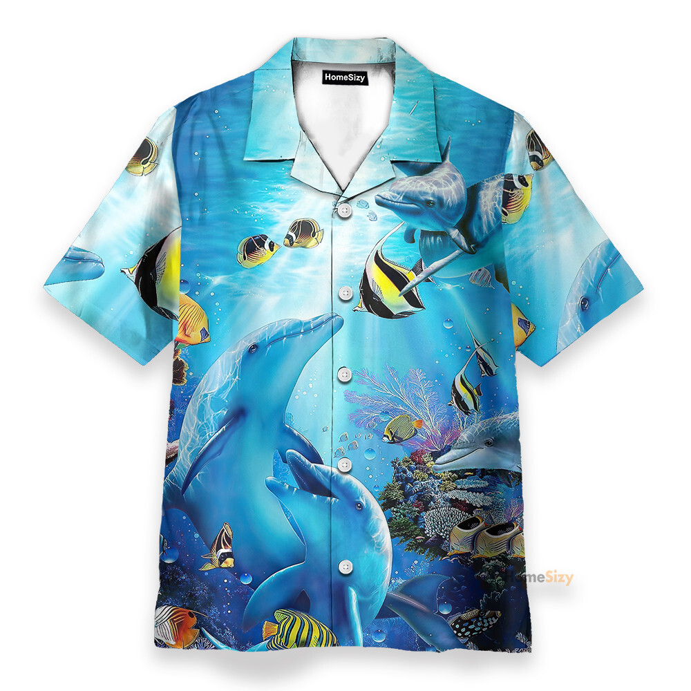 Dancing Dolphin In Blue Ocean   Hawaiian Shirt