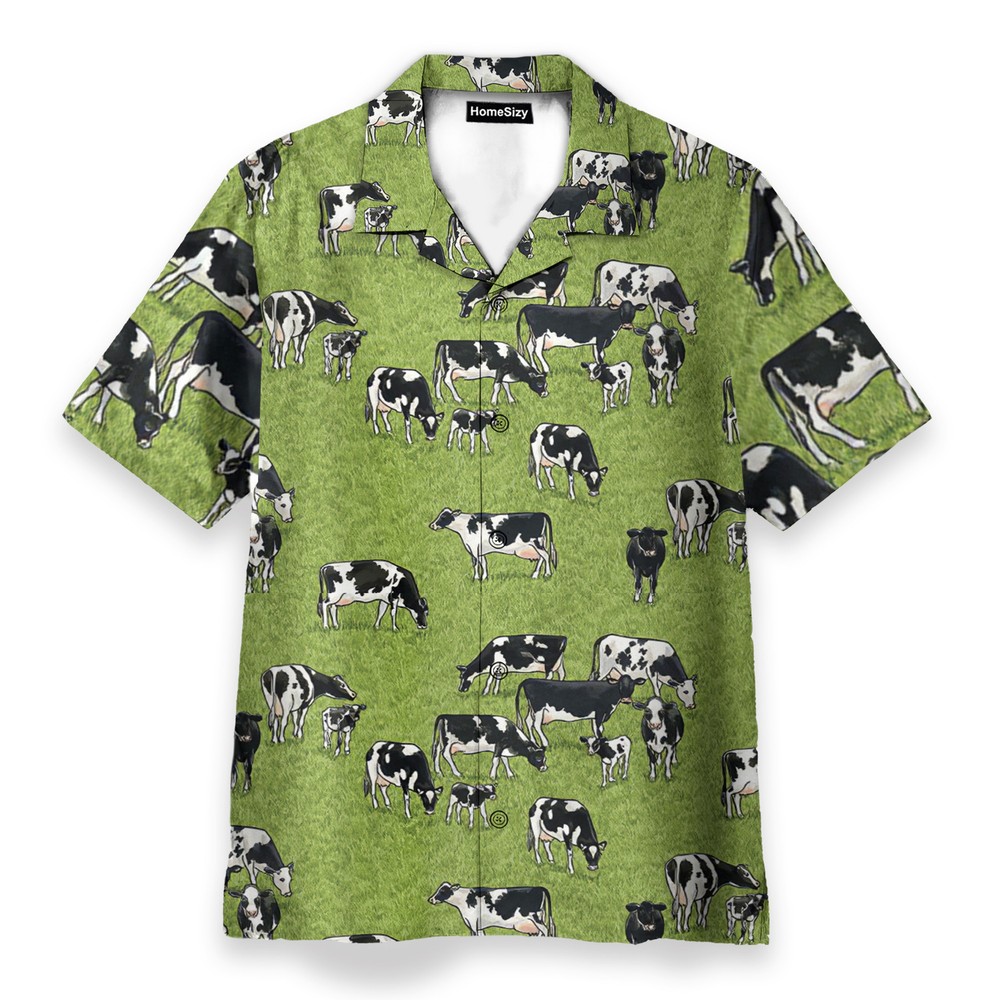 Dairy Cow On The Grass Field   Hawaiian Shirt Beach Shorts