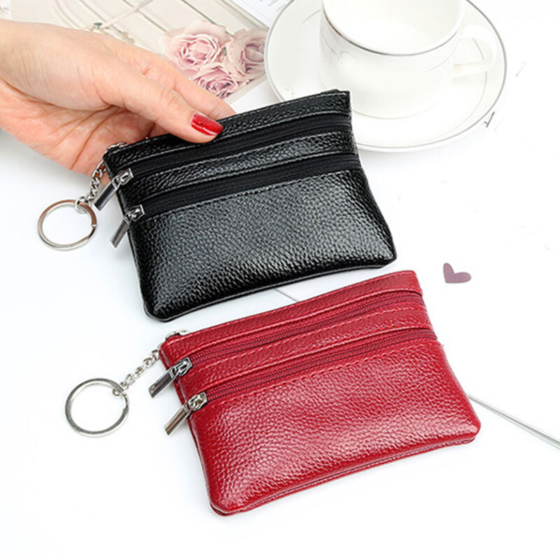 Card Coin Key Holder Zip PU Leather Wallet Pouch Lychee Pattern Bag Purse ⭐