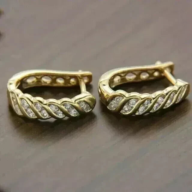 2Ct Round Lab Diamond Huggie Hoop Earrings in 14K Yellow Gold