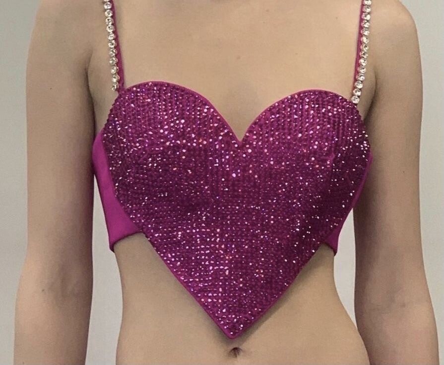 Sale! Buy Now! Handmade Beaded Crystal Heart Top, Fuchsi Top, Custom Order-image