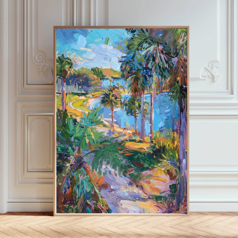 Colorful Tropical Landscape Art Print  Vibrant Beach Wall Decor  Coastal Nature