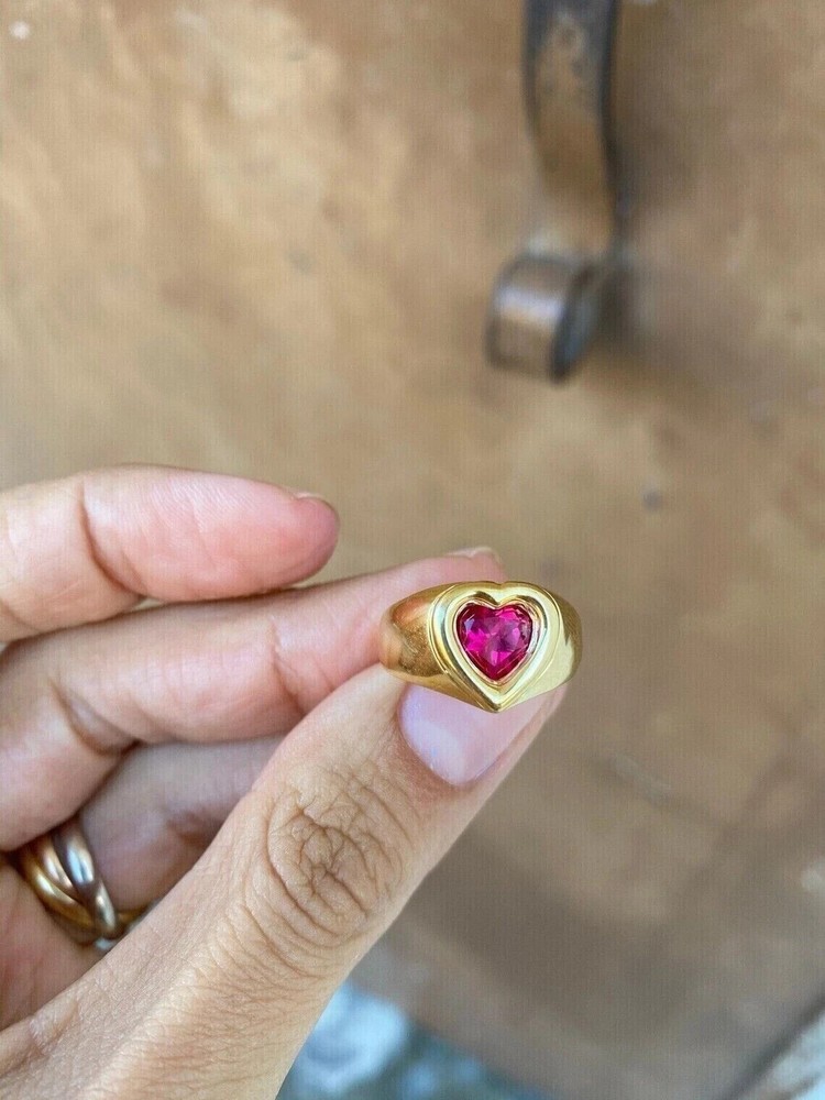2.26Ct Heart Lab-Created Ruby Heart Shape Engagement Ring 14k Yellow Gold Plated