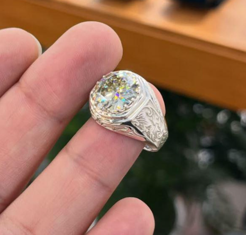 10 Carat Moissanite Sterling Silver 925 Handmade Mens Ring, Moissanite Ring