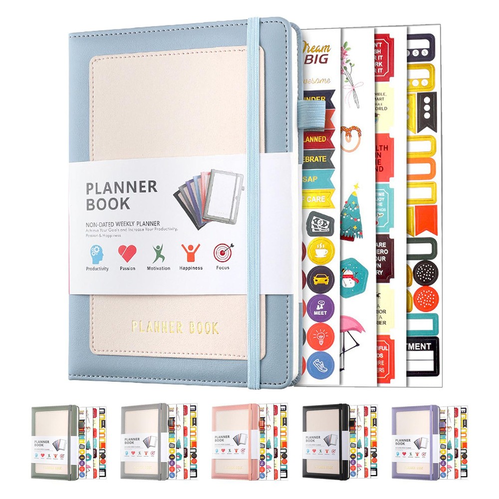 2024 Weekly/Monthly Planner W/ Gold Stamping Stickers Lattice Grid Notebook