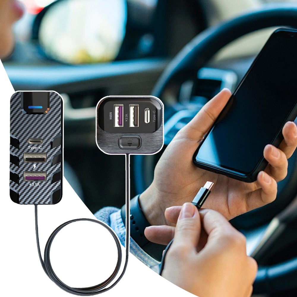 Fast Charging Multi-Port USB and Type-C Car Charger  