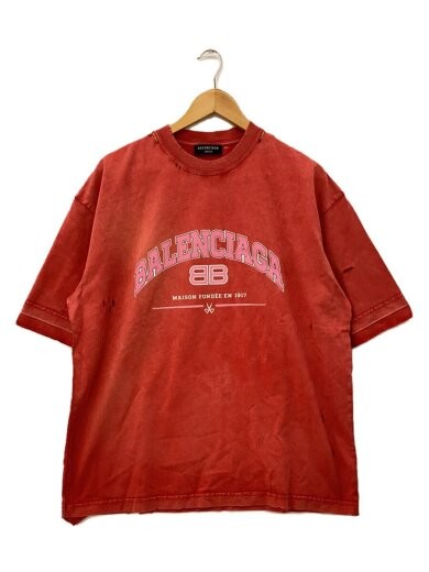 Balenciaga Logo Medium Fit Cotton T-Shirt in Red Size M 612966