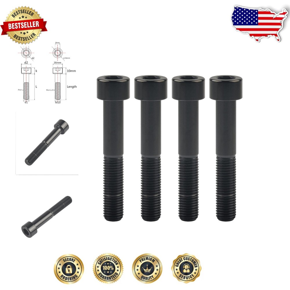 4-Piece Set of M10x60mm Black Titanium Socket Head Bolts - Precision Engineered